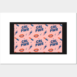 Girl Power Lips Lipstick Social Distancing Pink Red Blue FaceMask for Fierce Women Posters and Art